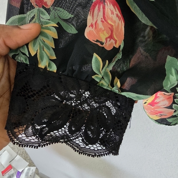 Vintage Natori Padded Blouse Women M Floral Colorful Print Lace Fairy Grunge - Picture 9 of 13